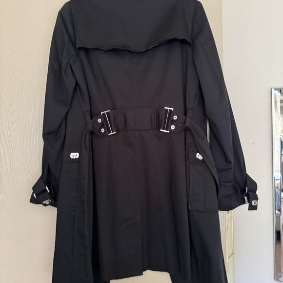 Excellent Trendy Trench Coat Belt Cotton Small 4 Above Knee Animal Print Lining - Picture 5 of 10